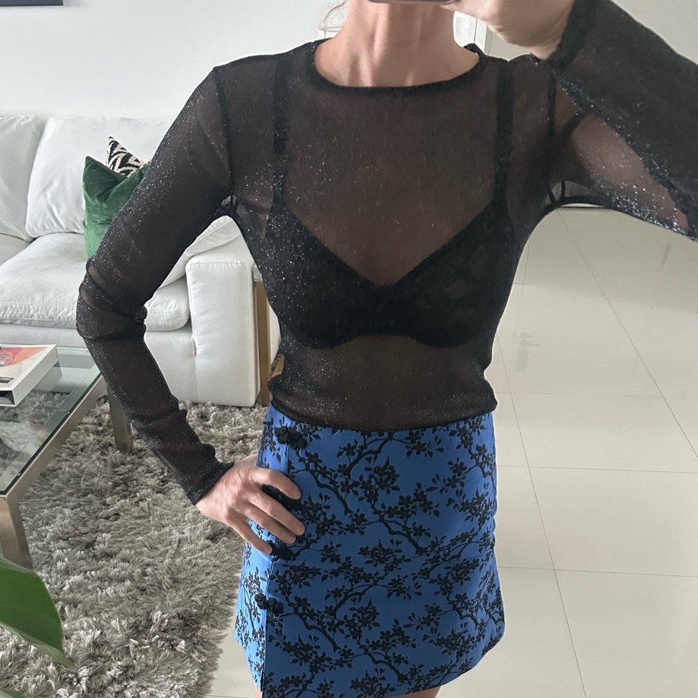 Zara Black & Silver Mesh Top